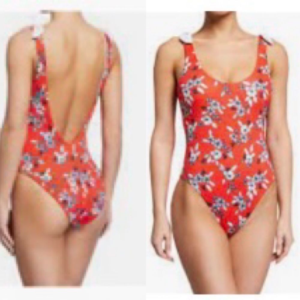 NEW Veronica Beard Lanta red floral one piece swimsuit 2XL